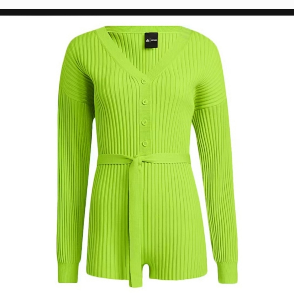 Adidas Women's Ivy Park Halls of Ivy Solar lime Knit Rib Romper Size XL